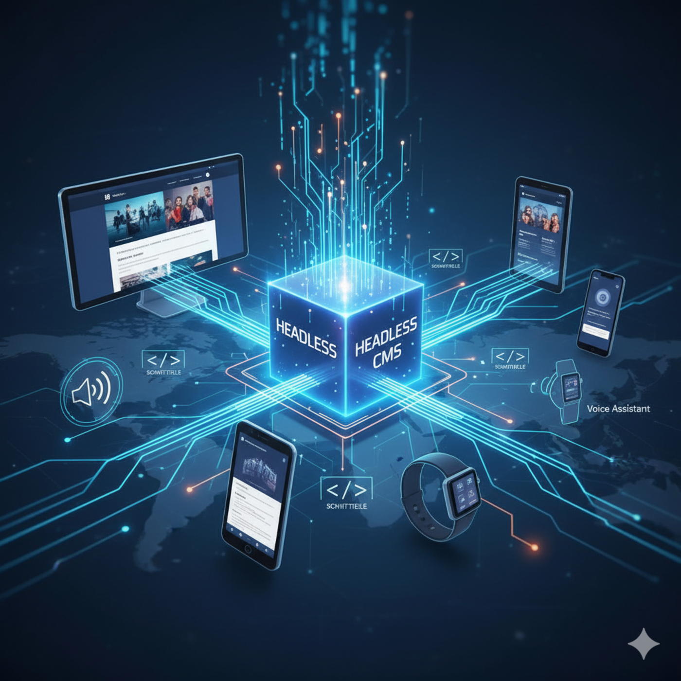 Headless CMS erklärt – flexible Content-Management-Lösung für Websites, Apps, Smartwatches und Voice Assistants.