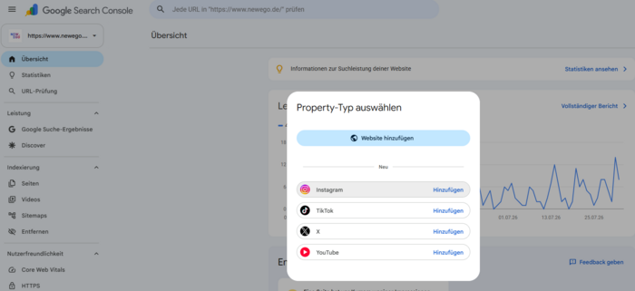 Ansicht GSC mit Social Media Property-Konfiguration