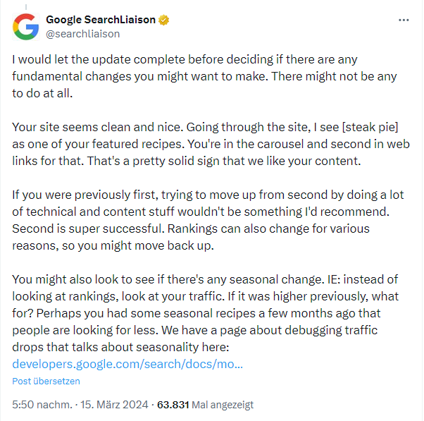Feedback von Google zum Super-Update März 2024