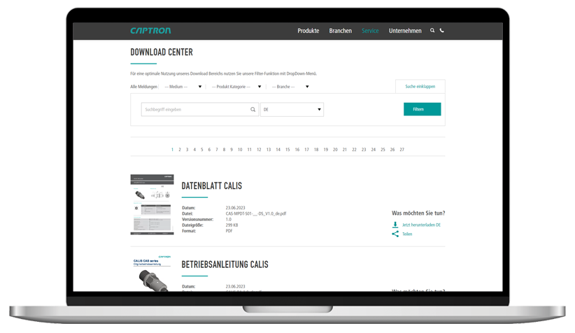 CAPTRON Electronic Corporate Website Downloadbereich